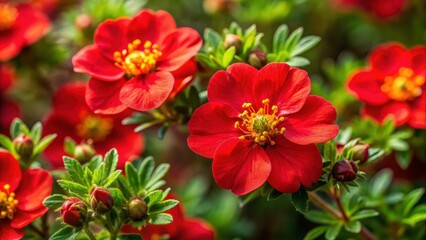 Flowering Potentilla anserina with striking red blooms, potentilla, anserina, red flowers, plant, nature, garden, blooming