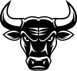 Bull head in engraving style. Design element for logo, label, emblem, sign, poster. Vector image