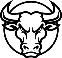 Bull head in engraving style. Design element for logo, label, emblem, sign, poster. Vector image