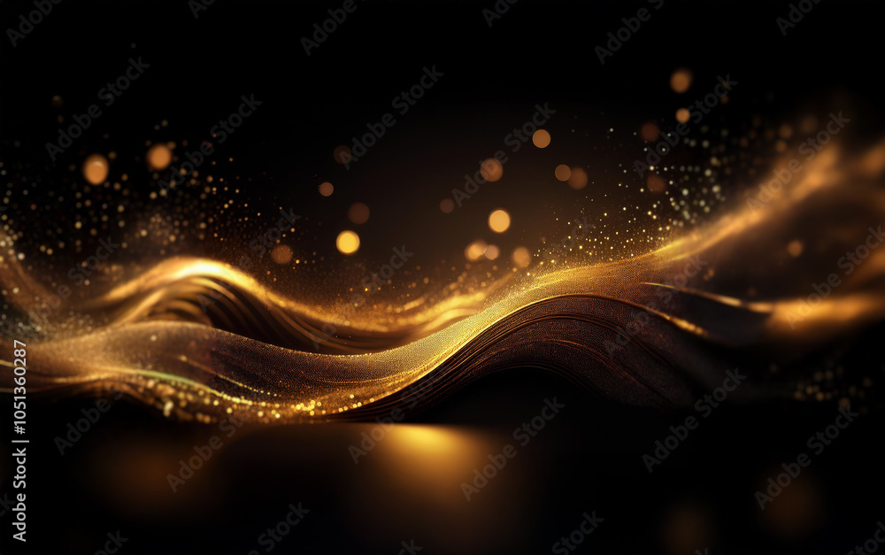 Poster A flowing wave of golden light against a dark background with bokeh.