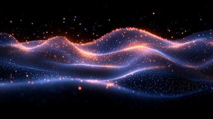 Obraz premium A dark, abstract background with glowing blue dots glowing neon light and purple lines, creating a sense of depth and mystery, futuristic technology light scene.