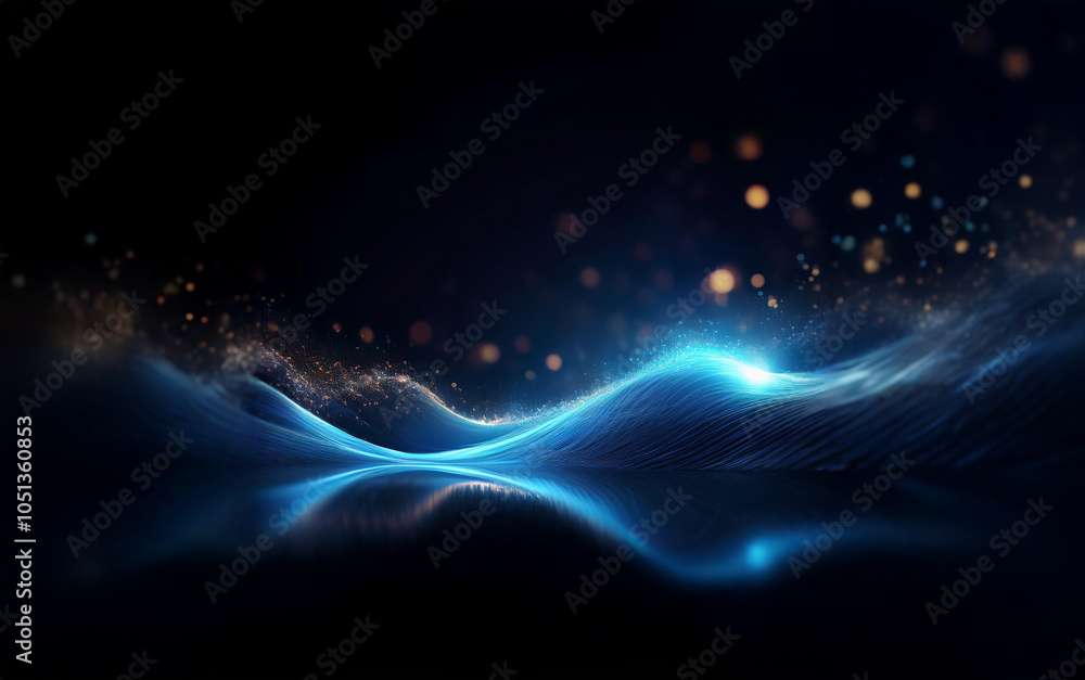 Poster a dark background with a glowing blue wave reflected in the surface.