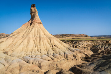 Mount Castildetierra, in Blanca Baja within the Bardenas Reales, or badlands in Southeast Navarre Spain, World Biosphere Reserve, UNESCO site