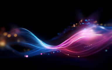 Obraz premium An abstract, digital art image features a wavy, luminous, flowing line in shades of blue, purple, and pink against a dark background.