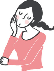 頬杖をつき考え事をする女性。