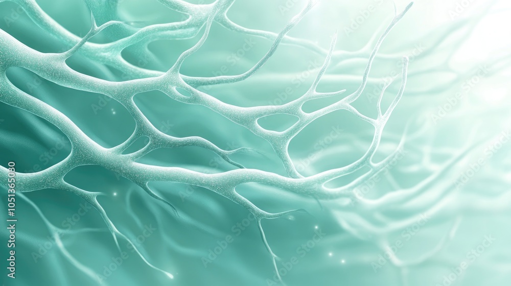 Poster abstract turquoise and white neural network pattern.
