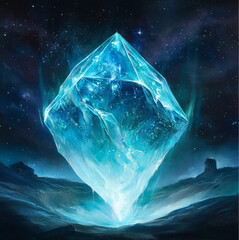 Obraz premium The blue-diamond-shaped light shines like a dance, and the teal aurora flutters like a translucent cloth. is a space with a black and sky blue background