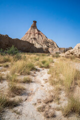 Mount Castildetierra, in Blanca Baja within the Bardenas Reales, or badlands in Southeast Navarre Spain, World Biosphere Reserve, UNESCO site