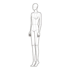 Female Body Outline Vector, Full-Length Fashion Croquis

