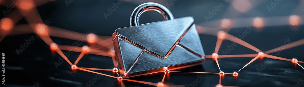 Poster metallic envelope lock symbolizing secure communication and data protection in the digital world.