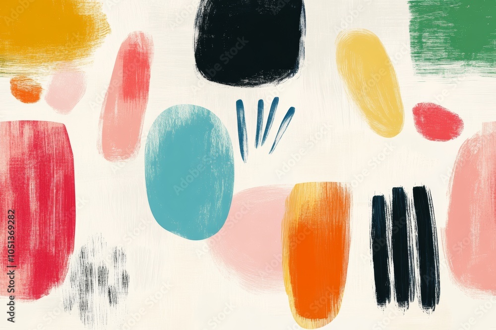 Poster colorful abstract shapes in various forms and hues create a vibrant composition on a soft cream back