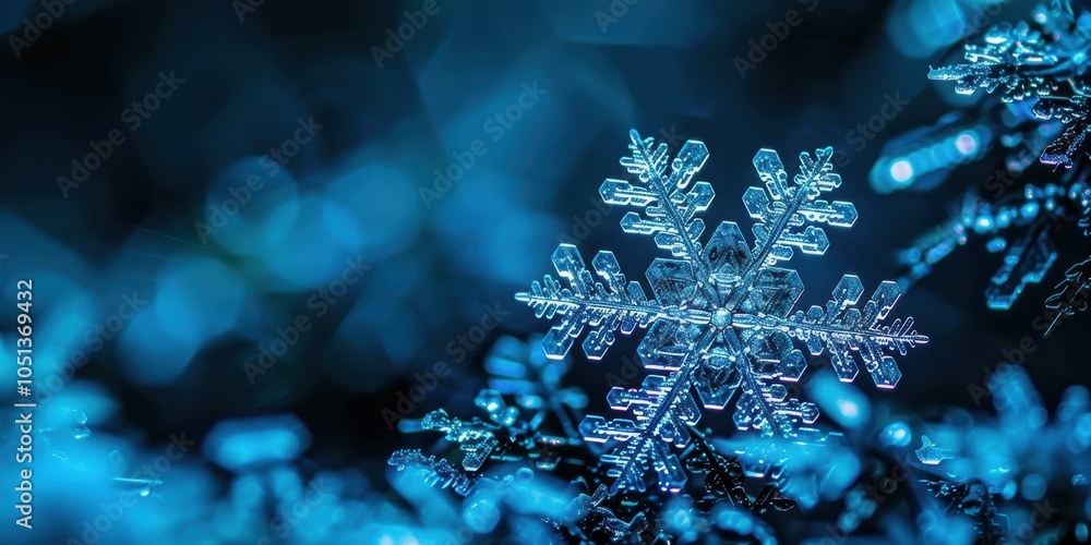 Poster a snowflake in close-up, showcasing its intricate patterns. ai.
