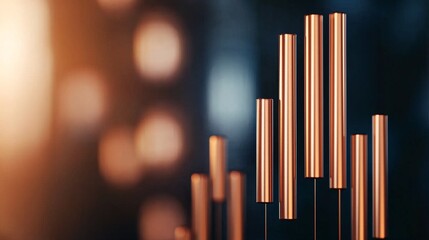 Obraz premium A close-up of vertical metallic rods against a blurred background, showcasing a play of light and depth.