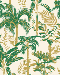 Vibrant seamless pattern featuring a tropical banana tree with lush green leaves on a pure white background, perfect for textiles, wallpaper, and designs.