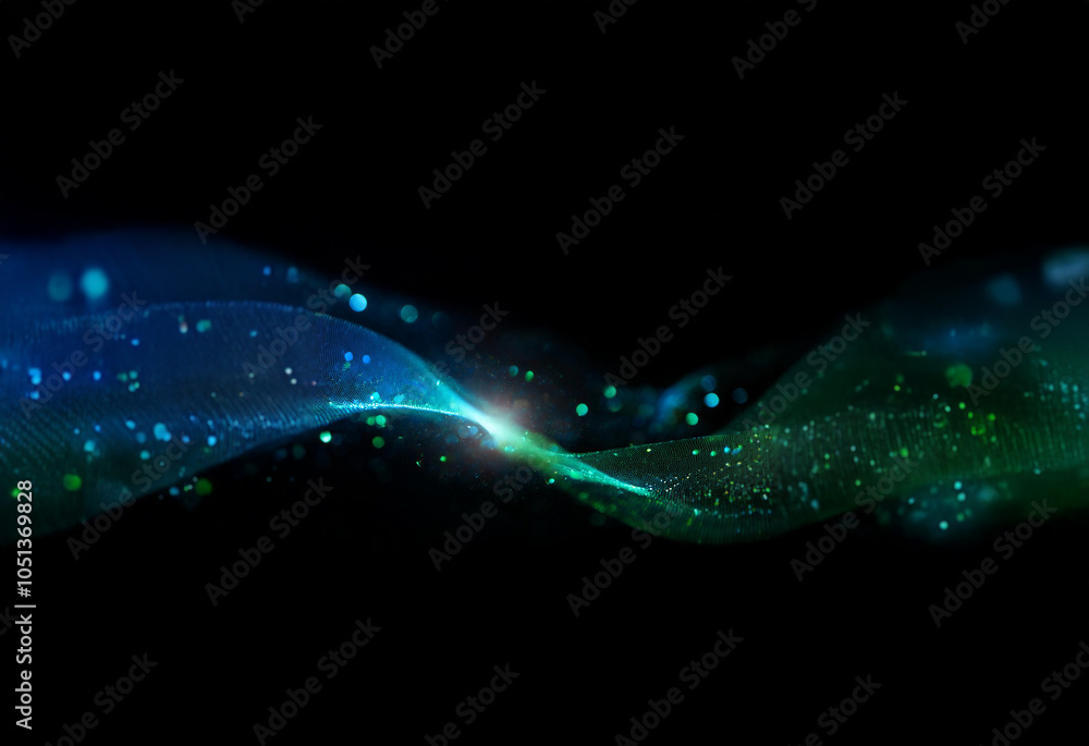 Aufkleber a wavy, luminous line with a hint of green and blue sparkles against a black background.
