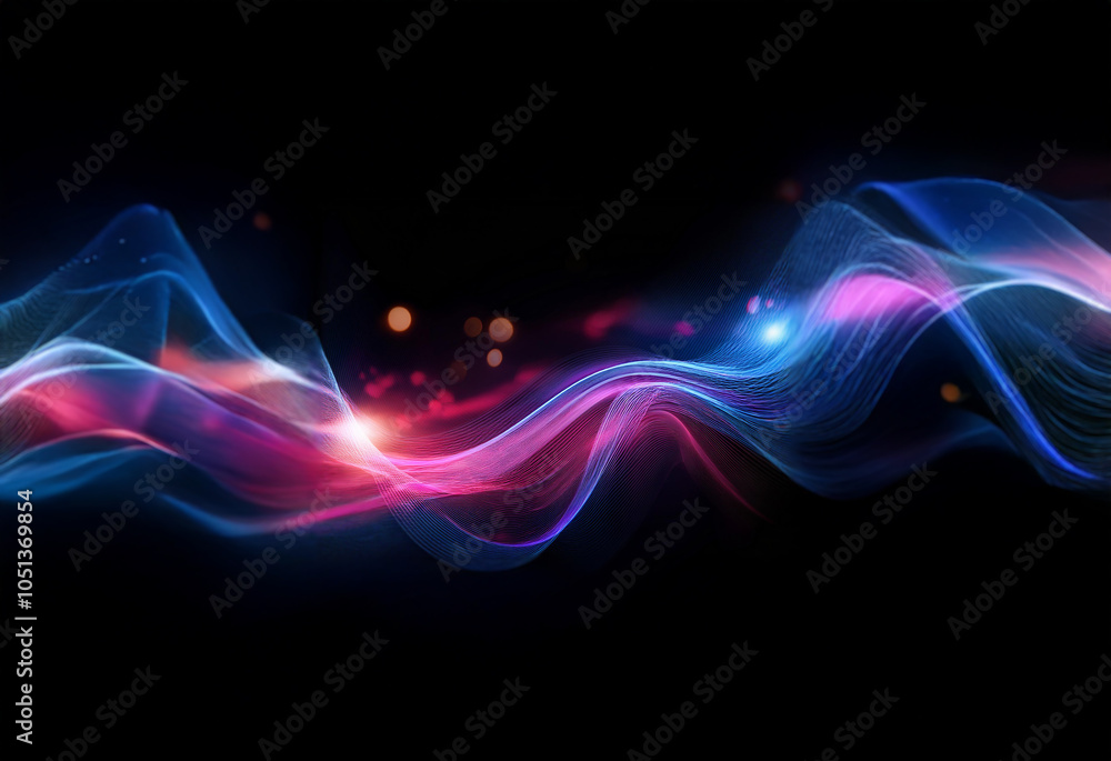 Poster abstract digital art featuring flowing blue and pink waves with a hint of sparkle.