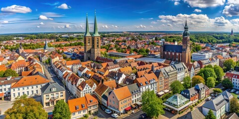 Aerial view of Oldenburg city center from the tower of Lambertikirche, Oldenburg, Innenstadt, cityscape, architecture