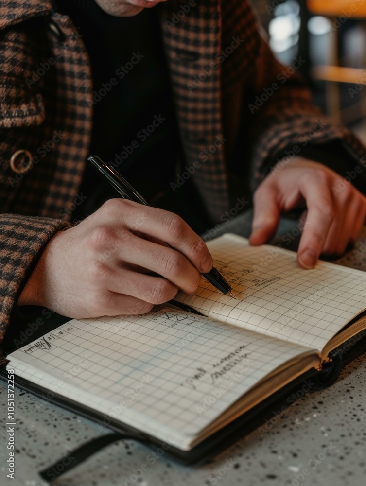 Poster writing in a notebook. ai.