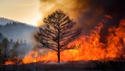 Fiery inferno engulfs the once lush forest