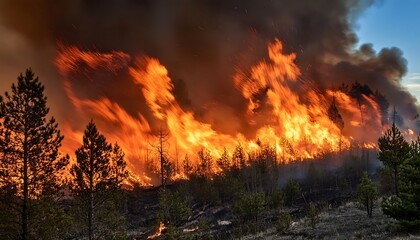 Fiery inferno engulfs the once lush forest