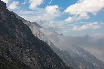 Rocky ridges in the valley of Tien Shan mountain range