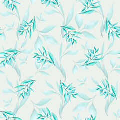 Fototapeta premium seamless pattern with flowers and leaves with watercolor illustrations