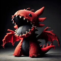 Obraz premium Creepy Red Plush Dragon Doll with Sharp Teeth