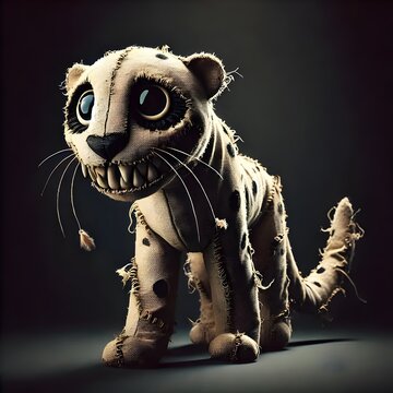 Creepy Stitched Stuffed Leopard Doll with Eerie Smile