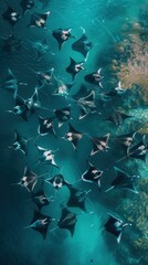 Fototapeta premium Majestic Manta Ray Gathering from Above