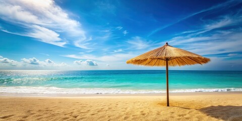 Fototapeta premium Beautiful summer beach background with parasol and beach, beach, summer, parasol, relaxation, vacation, tropical, coastline