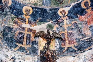 Ancient Fresco and Wooden Eagle at Mardaki Monastery