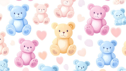 Fototapeta premium Teddy bear seamless pattern with cute hearts and playful designs, perfect for baby cards and Valentine's Day decorations