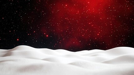 Shimmering red stars over a deep black snowy landscape, abstract winter night design