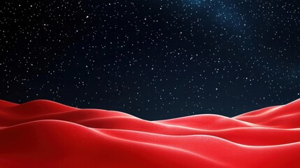 Shimmering red stars over a deep black snowy landscape, abstract winter night design