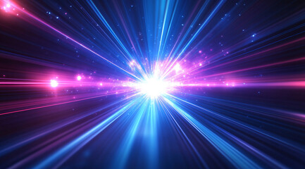 Obraz premium Neon design elements light glow and flash technology abstract background. Fractal lights moving fast. Speed concept. High quality photo 
