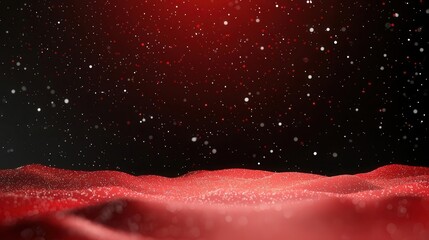 Shimmering red stars over a deep black snowy landscape, abstract winter night design