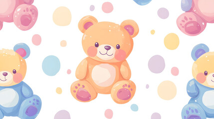 Teddy bear seamless pattern with cute hearts and playful designs, perfect for baby cards and Valentine's Day decorations