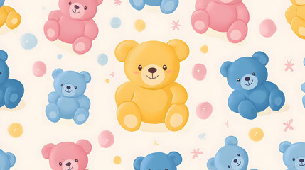 Teddy bear seamless pattern with cute hearts and playful designs, perfect for baby cards and Valentine's Day decorations
