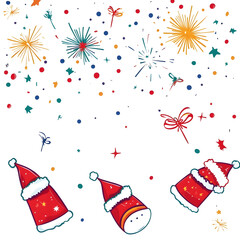 Obraz premium Joyful Christmas and New Year Collection: Santa, Festive Animals, Whimsical Decorations, Cozy Holiday Scenes, and Playful Winter Elements on White Background