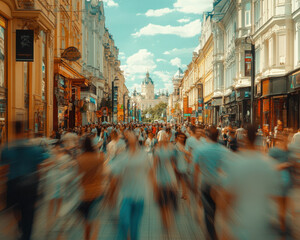 Fototapeta premium Professional street photo of a summer city with crowded streets