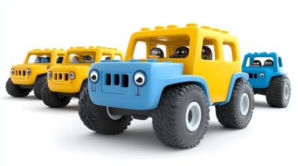 Naklejka premium Colorful Toy Off Road Vehicles in a Row