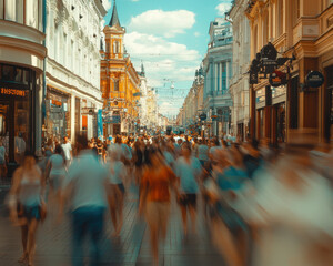 Obraz premium Professional street photo of a summer city with crowded streets