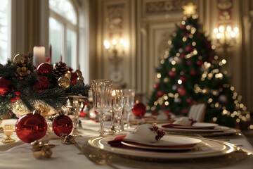 Christmas dining table with centerpiece