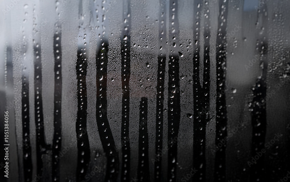 Aufkleber Close-up of raindrops running down a windowpane, creating a blurred background.