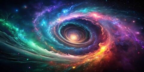 Cosmic Vortex of Vivid Hues and Glowing Dust, a Stellar Symphony in the Vast Expanse of Space