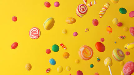 Orange jelly beans in a bowl with a seamless jelly beans background, featuring a fun and colorful design