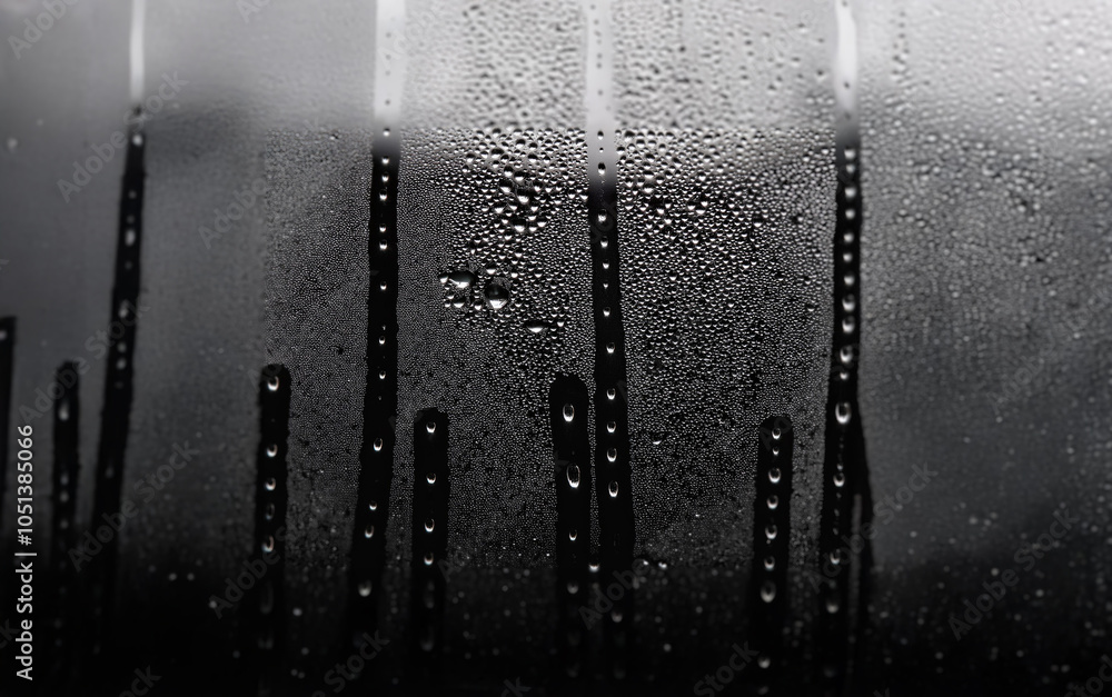 Aufkleber a black and white photograph of water droplets on a window pane. the droplets are clustered together
