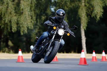Practicing tight turns on motorcycle course