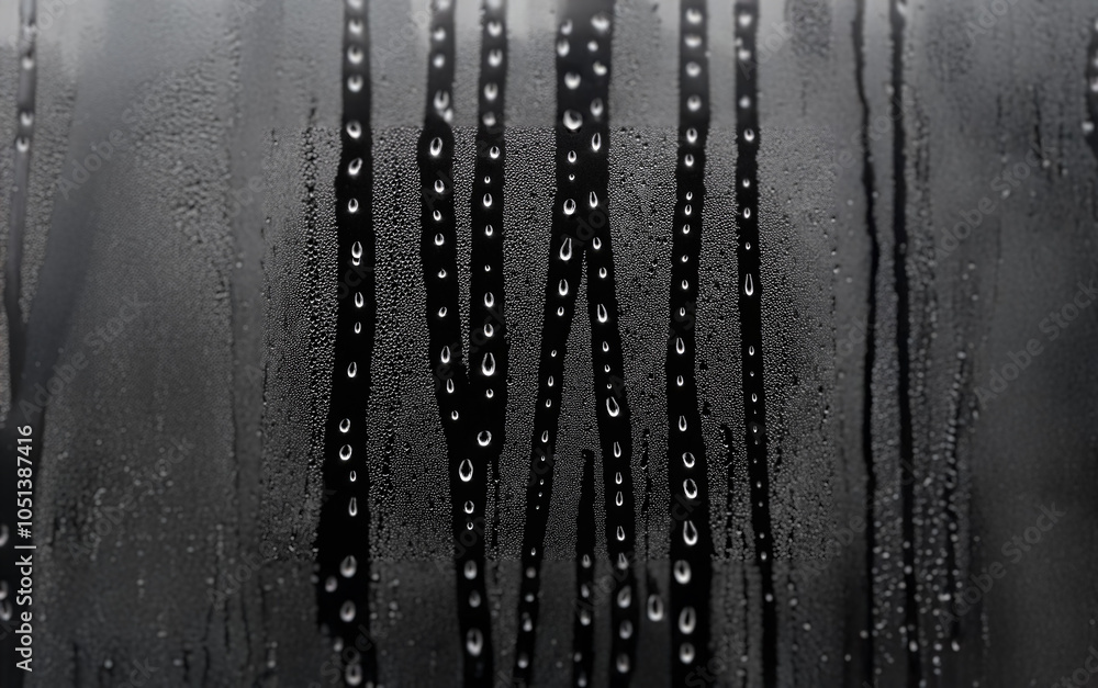 Aufkleber Water droplets cling to a window pane, creating streaks and patterns against a dark backdrop.