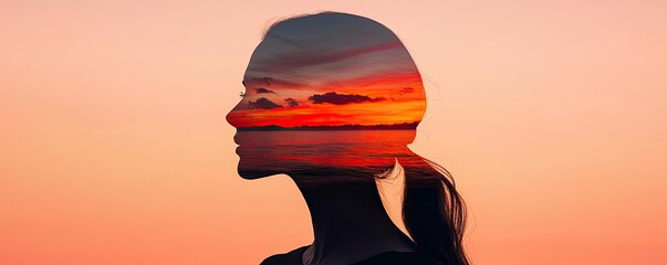 Silhouette of a woman with a sunset background, capturing serene emotions.